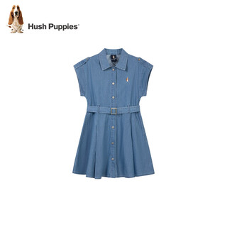 Hush puppies children's clothing girls casual denim skirt summer children's half-sleeved skirt big children's dress blue denim 120
