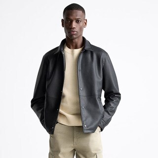 Spring new men's imitation leather lapel jacket 8281450 800 men's simple pu leather casual jacket black l _150-170jin jin equals 0.5 kg