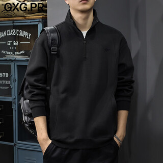 Gxg.pr spring and autumn american fashion brand heavy embroidered polo collar sweatshirt men's half zipper chain loose large size spring new model black m suitable weight 90-130jin jin equals 0.5 kg