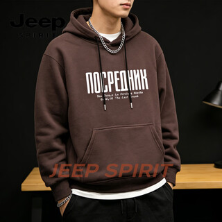 Jeep spirit sweatshirt men's hooded 2026 spring new loose versatile jacket men's tops trendy men's clothing brown s 95- 120 jin jin is equal to 0.5 kg