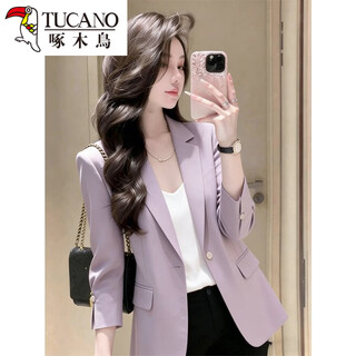 Woodpecker purple small fragrance blazer women's 2026 early spring new style suit casual temperament western style top fashion purple s recommended 80-jin jin is equal to 0.5 kg
