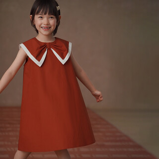 Hacikis children's clothing summer girls' vest dress sweet contrasting color large collar dress children's mid-length skirt skin-friendly cotton