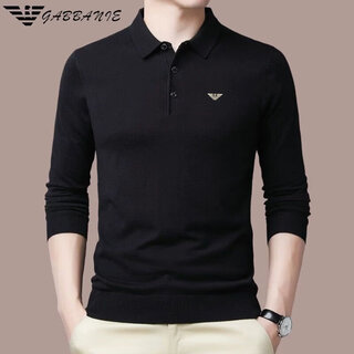 阿玛尼（ARMANI）意大利翻领纯色羊毛衫男春秋长袖针织Polo衫中年男装打底毛衣 AGM-FL703米驼 S 165/84A