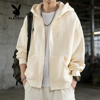 Playboy cardigan sweater men's hooded zipper jacket men's 2026 spring and autumn trendy brand casual versatile sports tops apricot s 85-105