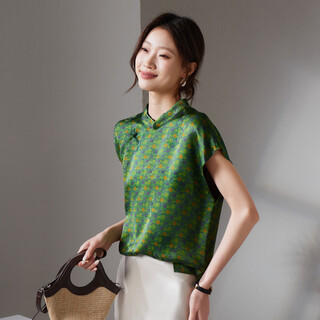 Sofsil 2026 spring and summer new new chinese style printed shirt women's stand collar short sleeve design new chinese style top