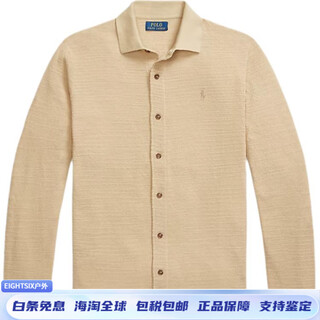 Ralph lauren ralph lauren versatile and trendy casual solid color textured cotton and linen pullover lapel single-breasted long-sleeved shirt for men, light beige l