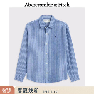 Abercrombie & fitch classic little elk pattern american retro commuter old money style linen shirt 26 spring men's 125-6041 blue stripe l (180/108a)
