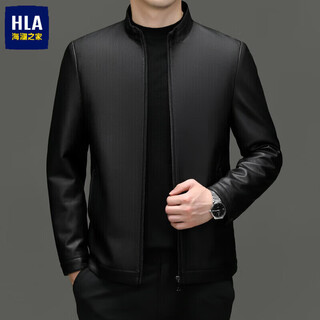 Hla heilan home men's shoes selection 2026 spring and autumn new leather jackets for middle-aged men leather jackets slim leather suits handsome casual business jackets black velvet m 170