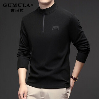 Gumala high-end brand derong sweatshirt men's 2026 spring and autumn new half-zip bottoming shirt stand-up collar long-sleeved t-shirt men's black m recommended 90-110