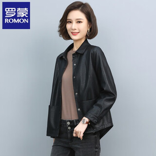 Romon sheepskin leather jacket women's short 2025 spring and autumn new korean style small haining genuine leather jacket casual jacket black l weight 102_110jin jin equals 0.5 kg