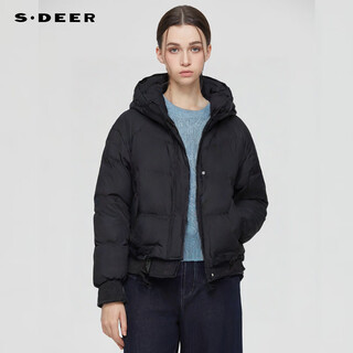 S.deersdeer women's high collar hooded patchwork short down jacket s25483109 black l