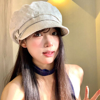 Linen beret women's summer thin breathable large head circumference showing face small octagonal hat japanese simple newsboy hat off-white one size