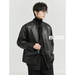 Piaget zall bjze men's 24 winter new high-end genuine leather jacket men's small stand-up collar executive commuting sheepskin jacket jet black 2xl