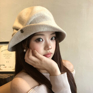 Chuangjingyixuan women's top hat, high-end and elegant, korean style color-sensitive knitted fisherman hat for women, autumn and winter retro gold style, beige m (56-58cm)