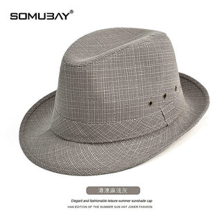 Somubay (somubay) spring and summer hat men's thin middle-aged dad hat sun shade sunscreen hat spring and autumn old man grandpa jazz hat linen light gray size 59