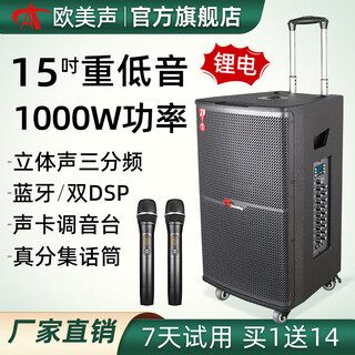 European and american sound professional outdoor performance mobile loudspeaker outdoor high-power large stage wedding square dance karaoke special trolley speaker large volume super large subwoofer 815v lithium battery version 15 inches 1000w three-way 2* rechargeable wireless true diversity microphone + spree