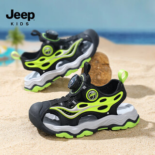 Jeep boys' toe-toe sandals 2025 new summer style for middle and large children, non-slip soft sole, lightweight and comfortable sports beach shoes 75210 black and yellow (toe-toe sandals) 28 / inner length about 18.1cm