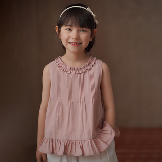 Hacikis children's clothing 2026 summer children's tops sweet pink skin-friendly cotton vest girls round neck fungus edge small shirt thin