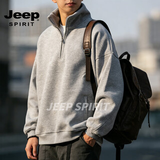Jeep spirit american retro sweatshirt men's loose couple zipper stand collar sports casual jacket top men's gray 3xl