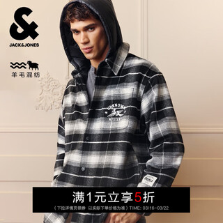 Jack&jones men's woolen coat, fashionable and versatile embroidered plaid detachable hooded collar loose coat top 225427008 a06 snow white black regular s (170)