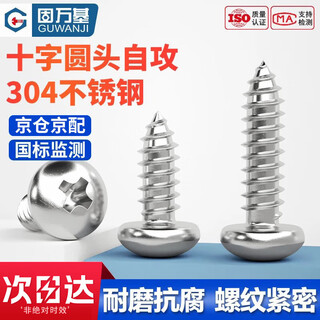 Guwanji cross recessed pan head self-tapping screws 304 stainless steel cross pan head self-tapping screws round head screws with pointed tail m5x60 20 pcs/pack