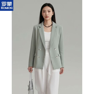 罗蒙（ROMON）春秋出游季韩版新款绿色小西装外套女休闲上衣简约风通勤西服女潮 豆绿色 S