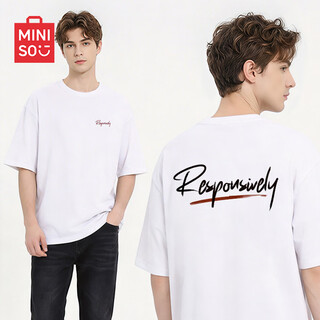 Miniso pure cotton short-sleeved t-shirt men's summer heavyweight 220g white right shoulder inner bottoming shirt american fashion brand street t-shirt 220g combed cotton heavyweight white (mt breaking letter back label) 2xl /185 (weight 160-180jin jin is equal to 0.5 kg)