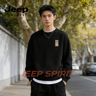 Jeep spirit round neck sweatshirt men's 2026 spring new loose casual versatile bottoming shirt tops jacket men's black s 95-120jin jin equals 0.5 kg
