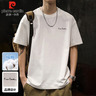 Pierre cardin short-sleeved t-shirt men's summer heavyweight cotton bottoming shirt men's simple round neck top men's white xl