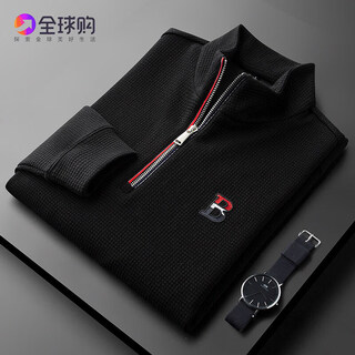B prorsum british burberry zipper stand collar sweatshirt spring and autumn new fashion trend slim men's cotton t-shirt black l 170