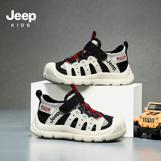 Jeep children's sandals 2025 summer new style comfortable and lightweight girls' shoes trendy boys' sandals convenient velcro 7278 black and white 27 / inner length about 17.2 cm
