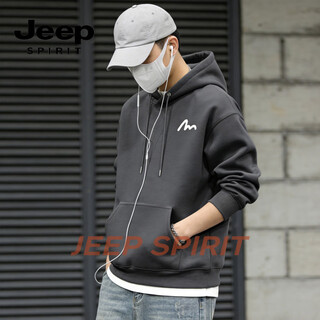 Jeep spirit hooded sweatshirt men's 2026 spring new loose versatile bottoming shirt jacket male student top gray s 95-120jin jin equals 0.5 kg