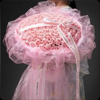 Preserved flower hellorose valentine's day bouquet of 99 roses for girlfriend's birthday romantic gift soap flower weiai pink 99 roses pink gauze free crown + light string + light sign