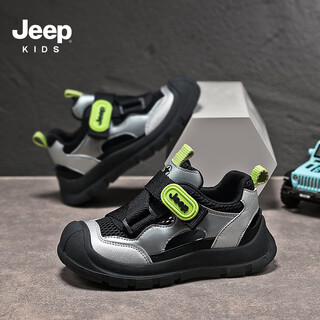Jeep children's sandals 2025 summer new style comfortable and lightweight girls' sports sandals convenient velcro children's sandals 61253 black silver 27 / inner length about 17.5cm