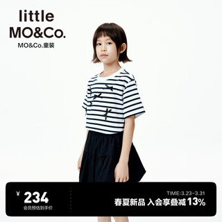 Little mo&co. pure cotton little moco children's clothing 26 summer new style girls ballet style bow striped short-sleeved t-shirt white and black striped color 110 110/56