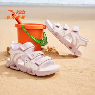 Anta children's sandals, men's and women's shoes, 2026 summer new summer velcro children's open toe lingbo arch beach shoes, light pink/ivory white-10 28, shoe inner length 17.5cm