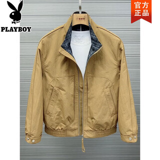 Playboy (playboy) 2026 spring new plaid splicing stand collar jacket men's loose short jacket trendy men's top versatile yellow m recommended 90-115 jin jin equals 0.5 kg