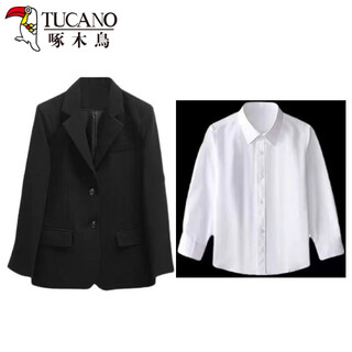 Woodpecker college student black formal women's suit 2026 spring and autumn korean style suit interview work clothes professional wear loose black jacket + shirt xs