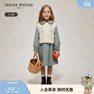 Teenie weenie kids 24 autumn girls woolen vest plaid long sleeve dress mixed color 120 cm