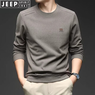 Jeep spirit2026 spring and autumn new round neck long-sleeved t-shirt sweatshirt for young men with wool top casual versatile bottoming shirt medium gray m (suitable for 100-120 jin jin equals 0.5 kg)
