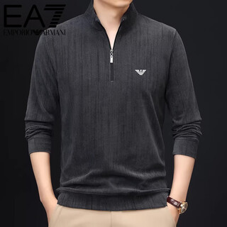 Ea7 armani half-turtle collar men's spring and autumn thin zipper stand collar long-sleeved t-shirt middle-aged tops and bottoming shirts gray m 165 (weight 120 jin jin equals within 0.5 kg)
