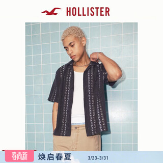 Hollister bohemian vacation striped cuban collar short-sleeved shirt 26 spring and summer new style men 325-6028 black striped s (175/92a)