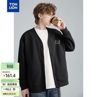 Tonlion 2026 spring men's left chest light color small graphic print design button cardigan sweater black 2xl