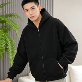 Jeep spirit hooded sweatshirt men's 2026 spring zipper cardigan loose versatile jacket men's tops black m