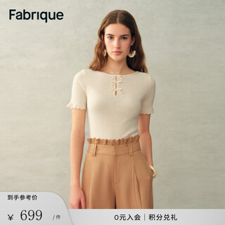 Fabrique pewter gray sheep wool bow hollow short-sleeved knit top cream white s