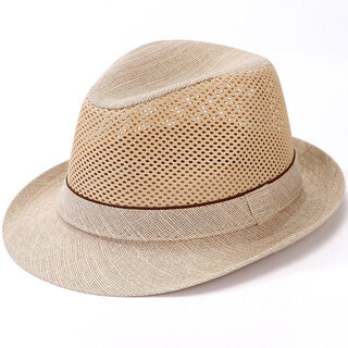 Hat men's summer hat middle-aged and elderly sun protection sun hat breathable cool hat mesh straw hat old man sun hat dark khaki m (57-58cm) windproof rope + hat holder