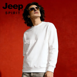 Jeep spirit jeep men's velvet thickened sherpa sweatshirt men's spring warm round neck pullover couple top jacket white m 90 - 110 jin jin is equal to 0.5 kg