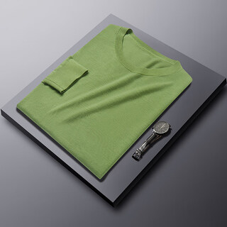 King deer has a diameter of only 13 microns, 100-count worsted merino wool sweater, men's low round neck solid color sweater, grass green (low round neck) m 165