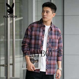 Playboy american retro plaid long-sleeved shirt men's loose casual shirt jacket 2026 spring style color m 100-110jin jin equals 0.5 kg
