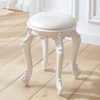 Huili's european and american dressing table stools, makeup stools, soft bags, small household chairs, princess bedroom manicure stools, guzheng stools, silver-painted pearl white leather round stools 43 cm high